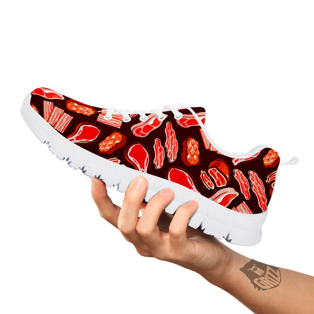 Beef Steaks Print Pattern White Sneaker-grizzshop