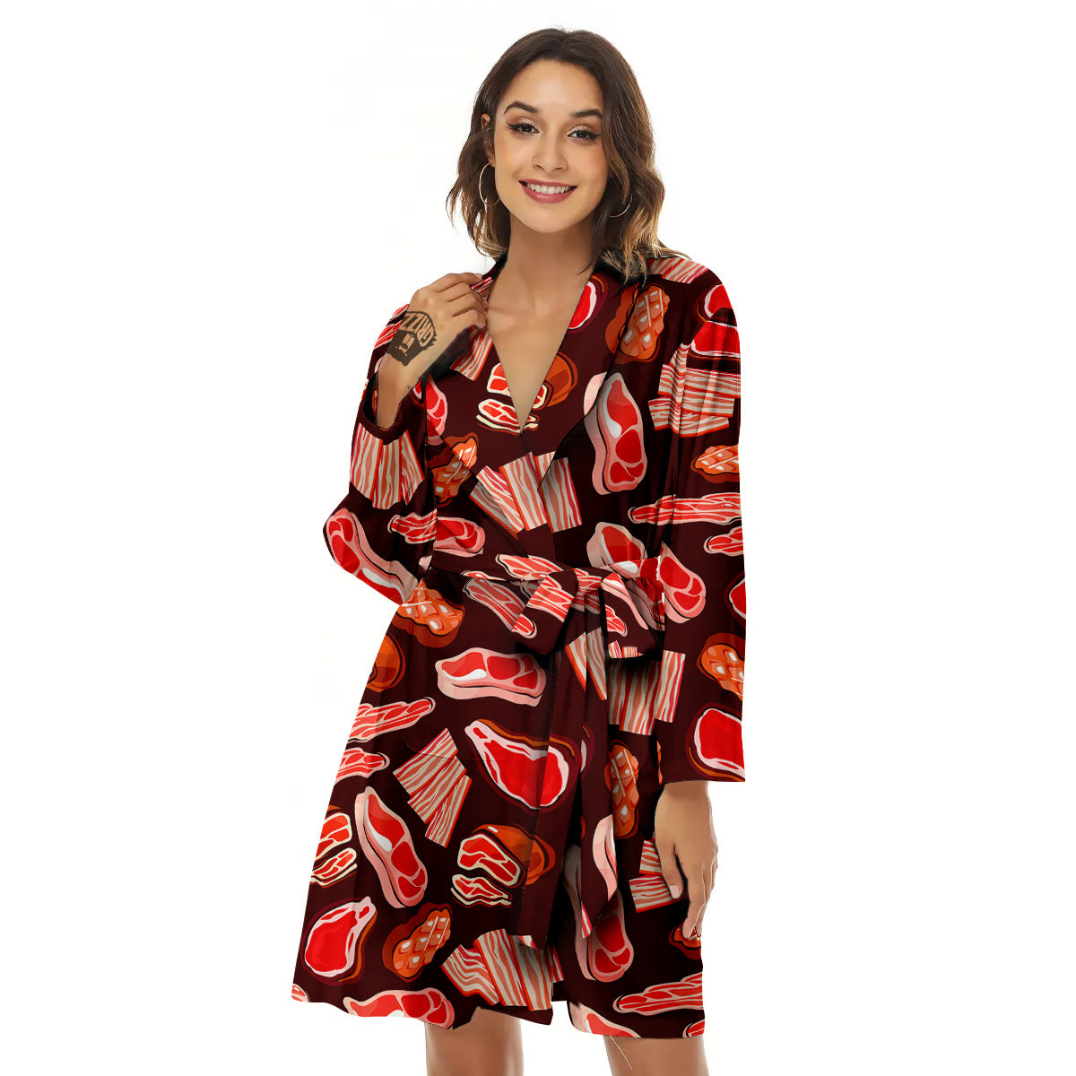 Beef Steaks Print Pattern Women's Robe-grizzshop