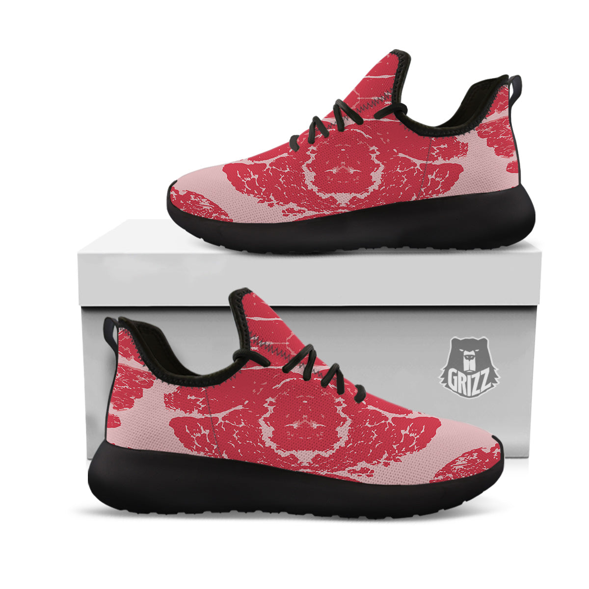 Beef Texture Print Pattern Black Athletic Shoes-grizzshop