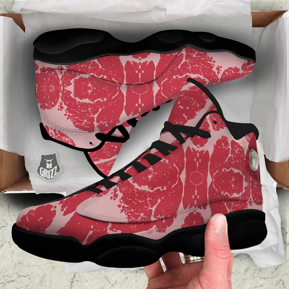 Beef Texture Print Pattern Black Basketball Shoes-grizzshop