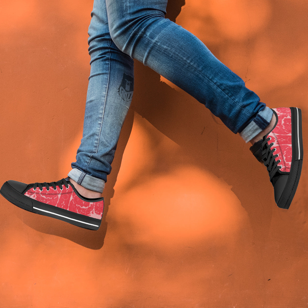 Beef Texture Print Pattern Black Low Top Shoes-grizzshop