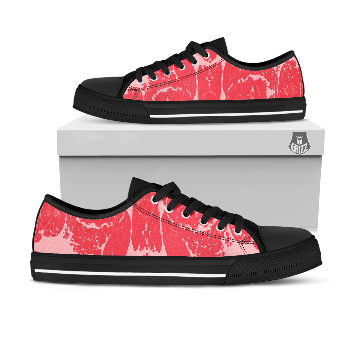 Beef Texture Print Pattern Black Low Top Shoes-grizzshop