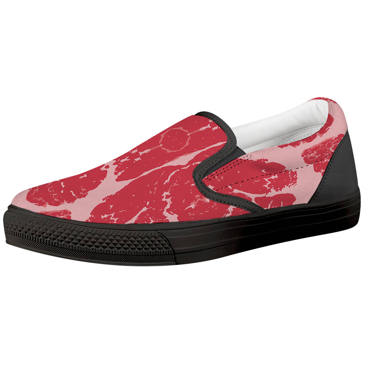 Beef Texture Print Pattern Black Slip On Shoes-grizzshop