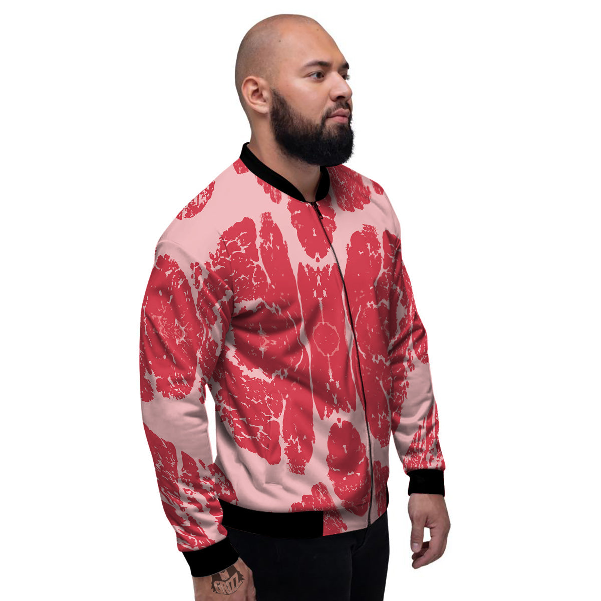 Beef Texture Print Pattern Men's Bomber Jacket-grizzshop