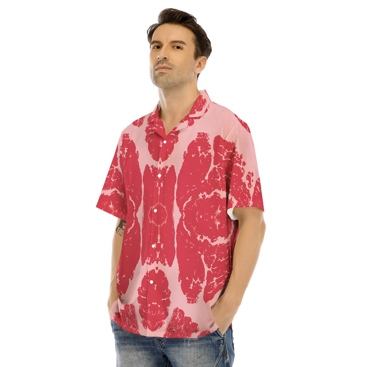 Beef Texture Print Pattern Men's Hawaiian Shirt-grizzshop