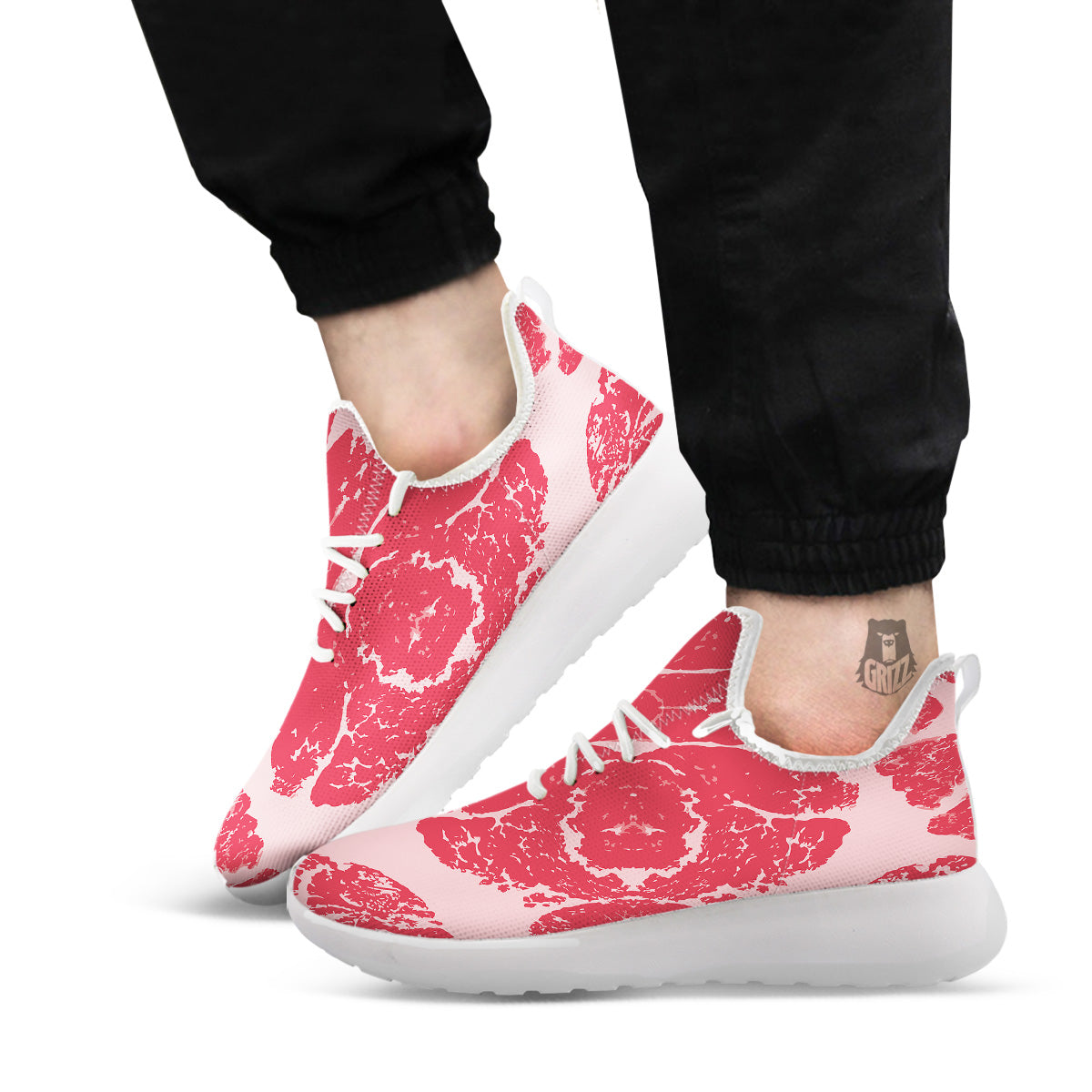 Beef Texture Print Pattern White Athletic Shoes-grizzshop