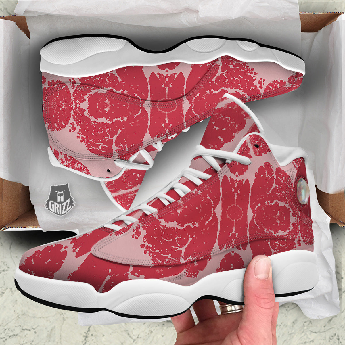 Beef Texture Print Pattern White Basketball Shoes-grizzshop