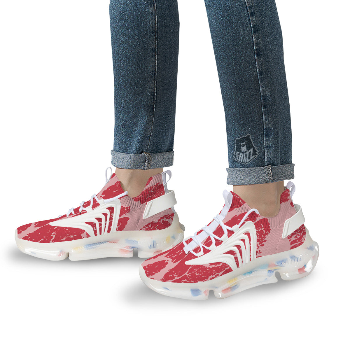 Beef Texture Print Pattern White Gym Shoes-grizzshop