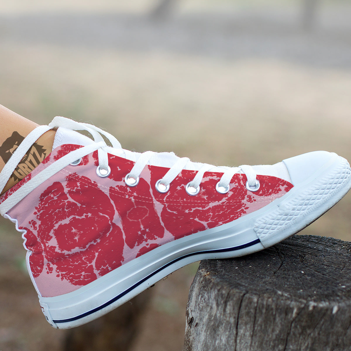 Beef Texture Print Pattern White High Top Shoes-grizzshop