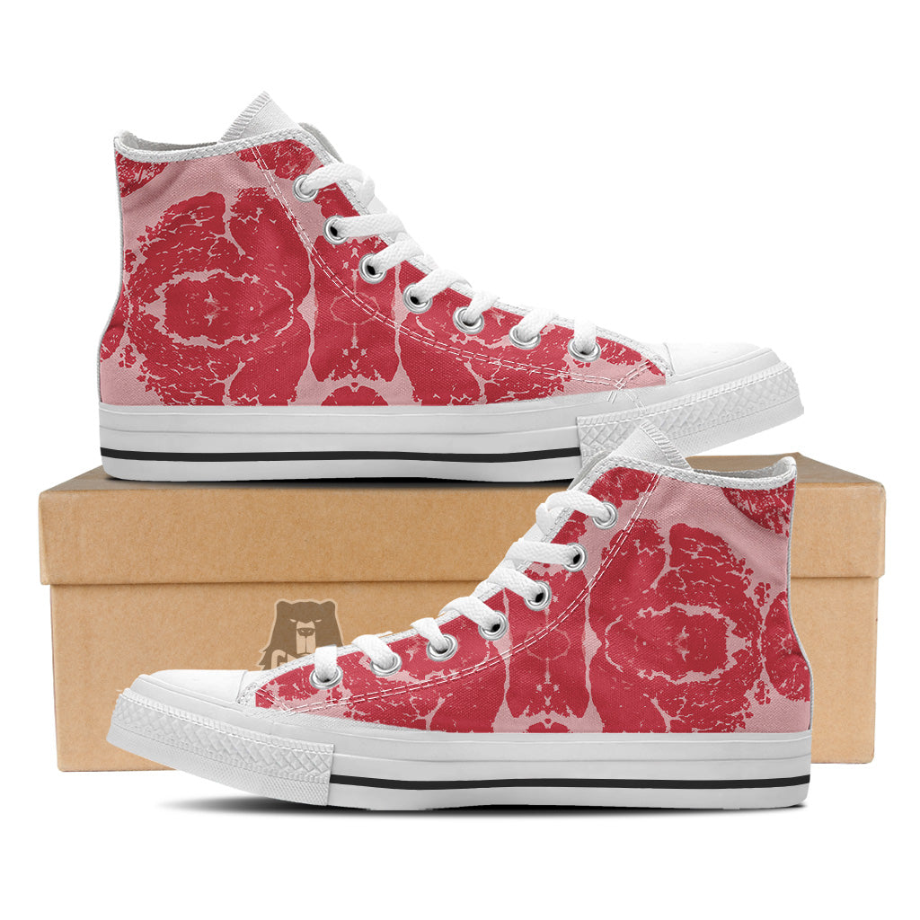 Beef Texture Print Pattern White High Top Shoes-grizzshop
