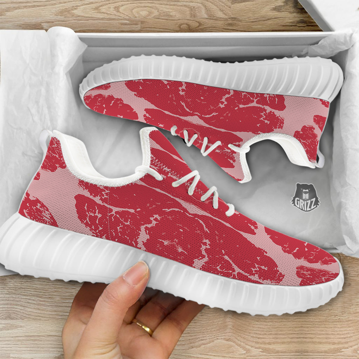 Beef Texture Print Pattern White Walking Shoes-grizzshop