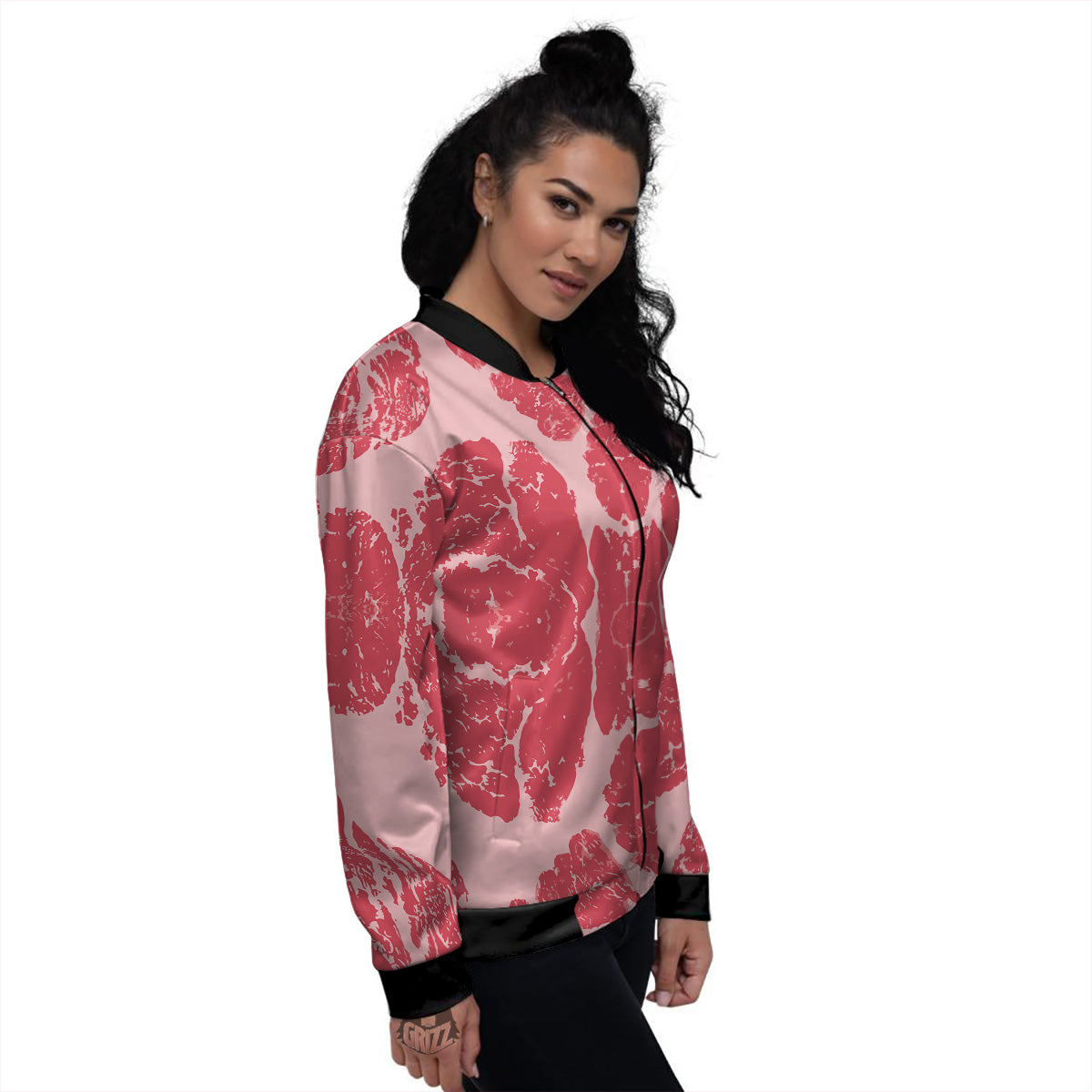 Beef Texture Print Pattern Women's Bomber Jacket-grizzshop