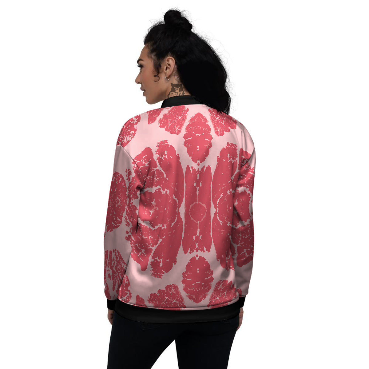 Beef Texture Print Pattern Women's Bomber Jacket-grizzshop