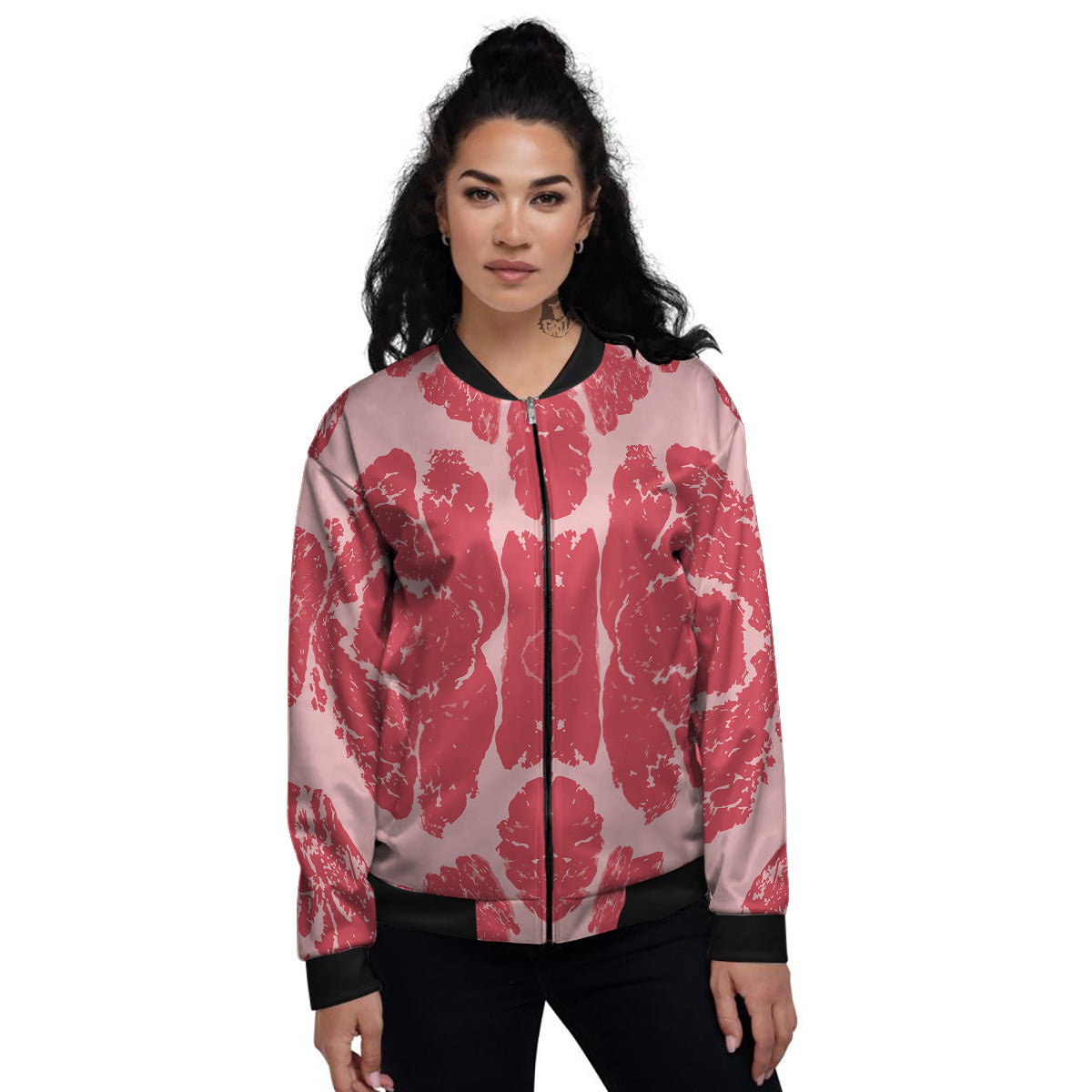 Beef Texture Print Pattern Women's Bomber Jacket-grizzshop