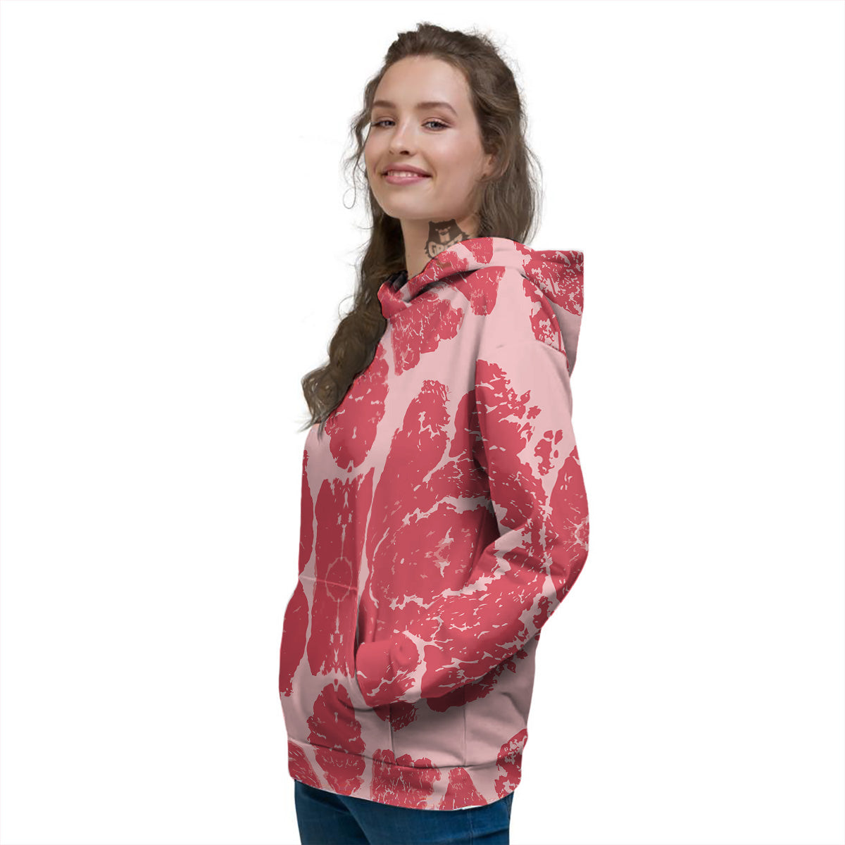 Beef Texture Print Pattern Women's Hoodie-grizzshop