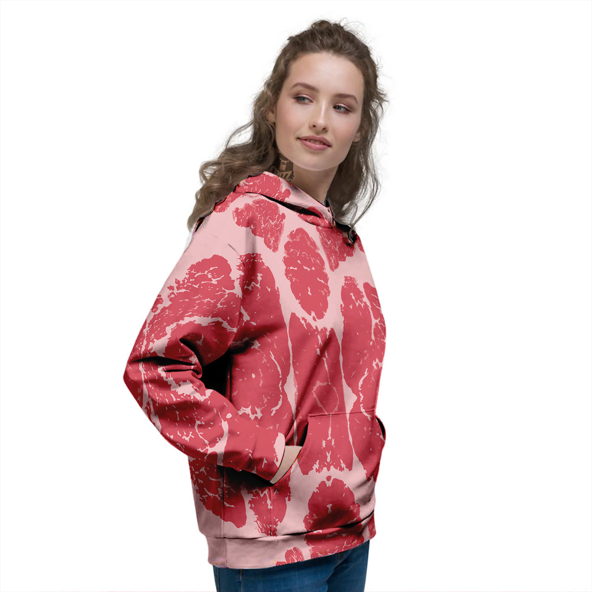 Beef Texture Print Pattern Women's Hoodie-grizzshop