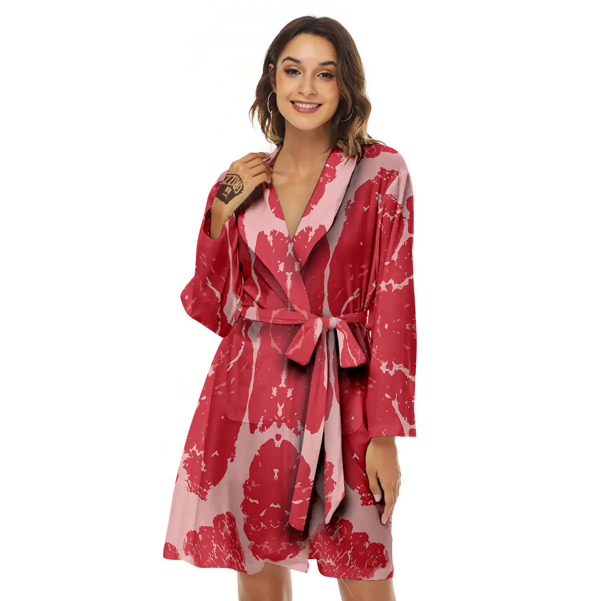 Beef Texture Print Pattern Women's Robe-grizzshop
