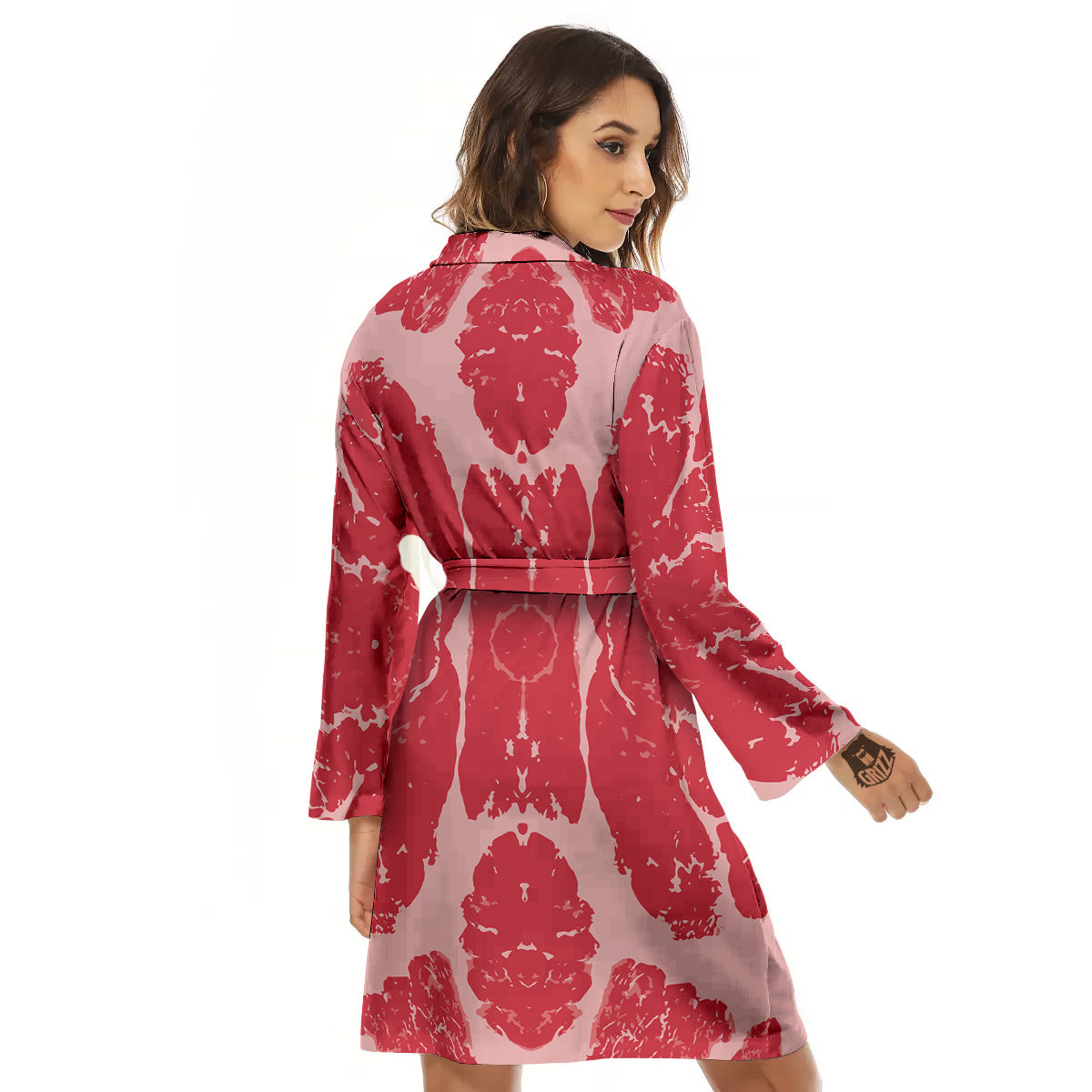 Beef Texture Print Pattern Women's Robe-grizzshop