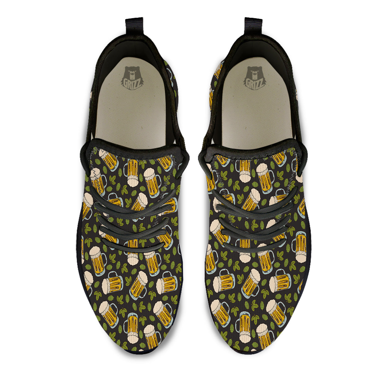 Beer And Hop Cone Leaf Print Pattern Black Athletic Shoes-grizzshop