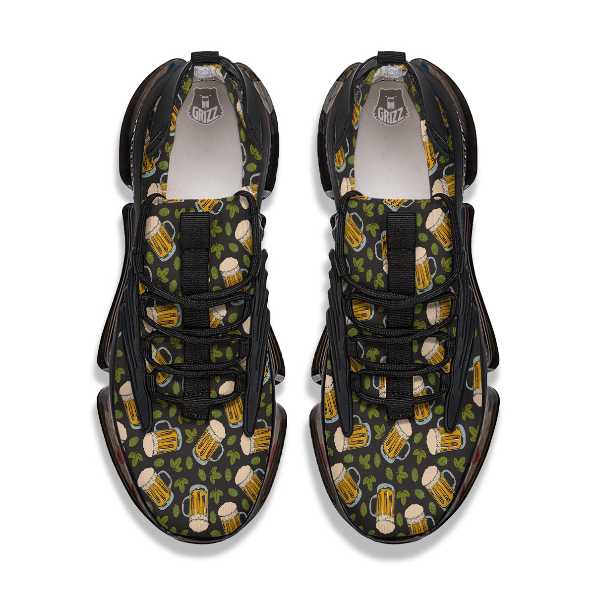 Beer And Hop Cone Leaf Print Pattern Black Gym Shoes-grizzshop