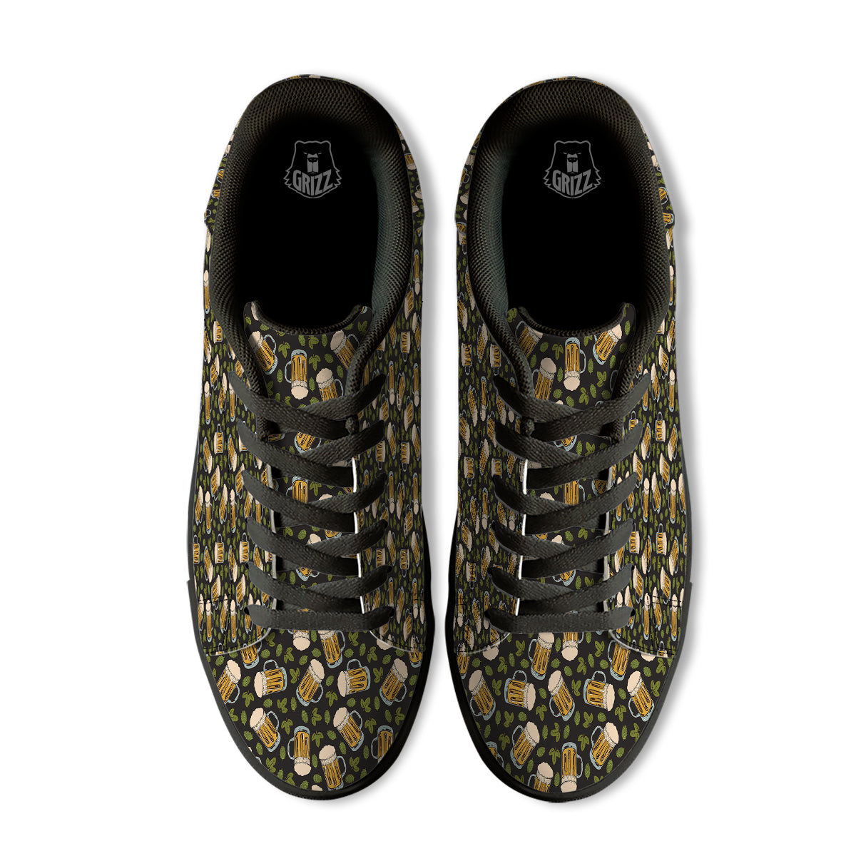 Beer And Hop Cone Leaf Print Pattern Black Low Top Sneakers-grizzshop