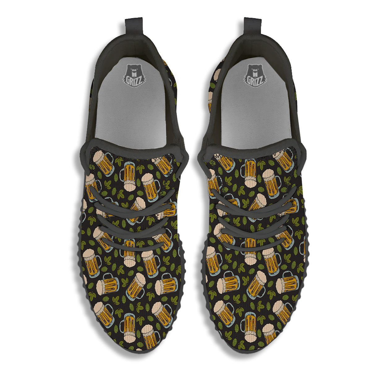 Beer And Hop Cone Leaf Print Pattern Black Walking Shoes-grizzshop