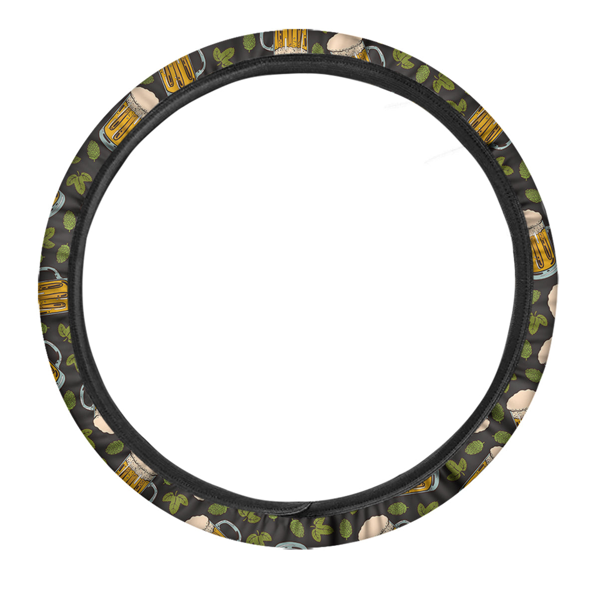 Beer And Hop Cone Leaf Print Pattern Car Steering Wheel Cover-grizzshop