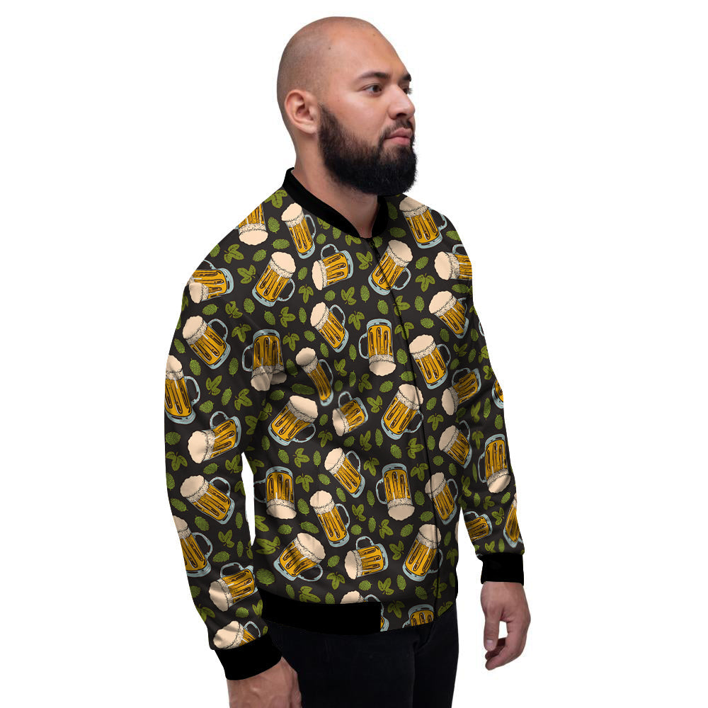 Beer And Hop Cone Leaf Print Pattern Men's Bomber Jacket-grizzshop