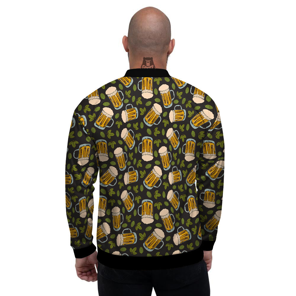 Beer And Hop Cone Leaf Print Pattern Men's Bomber Jacket-grizzshop