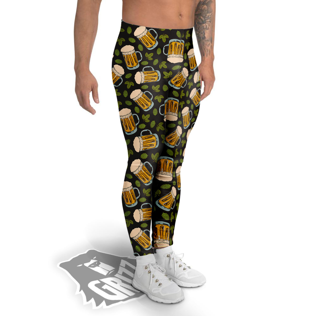 Beer And Hop Cone Leaf Print Pattern Men's Leggings-grizzshop