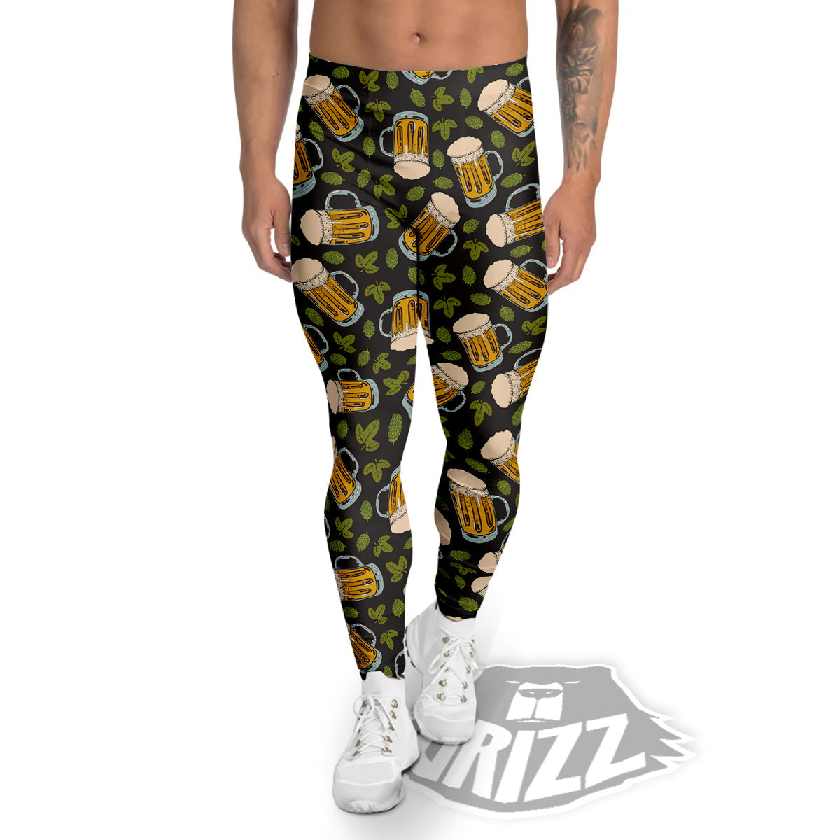 Beer And Hop Cone Leaf Print Pattern Men's Leggings-grizzshop