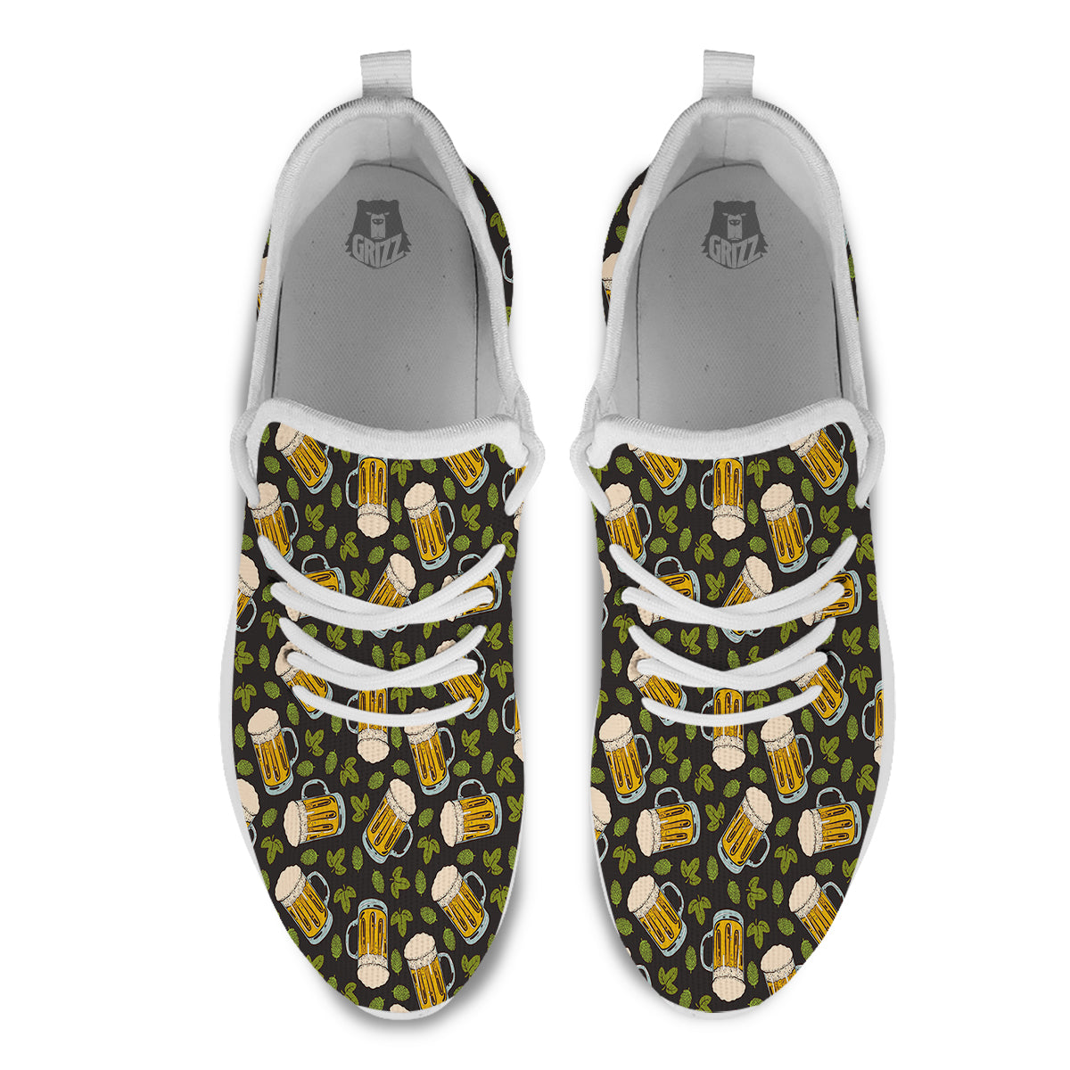 Beer And Hop Cone Leaf Print Pattern White Athletic Shoes-grizzshop
