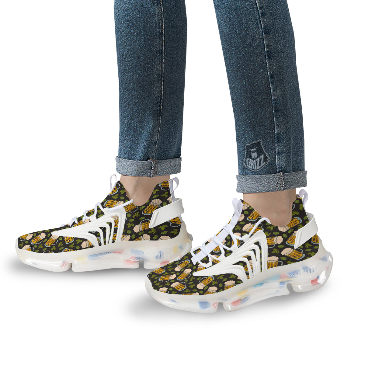 Beer And Hop Cone Leaf Print Pattern White Gym Shoes-grizzshop