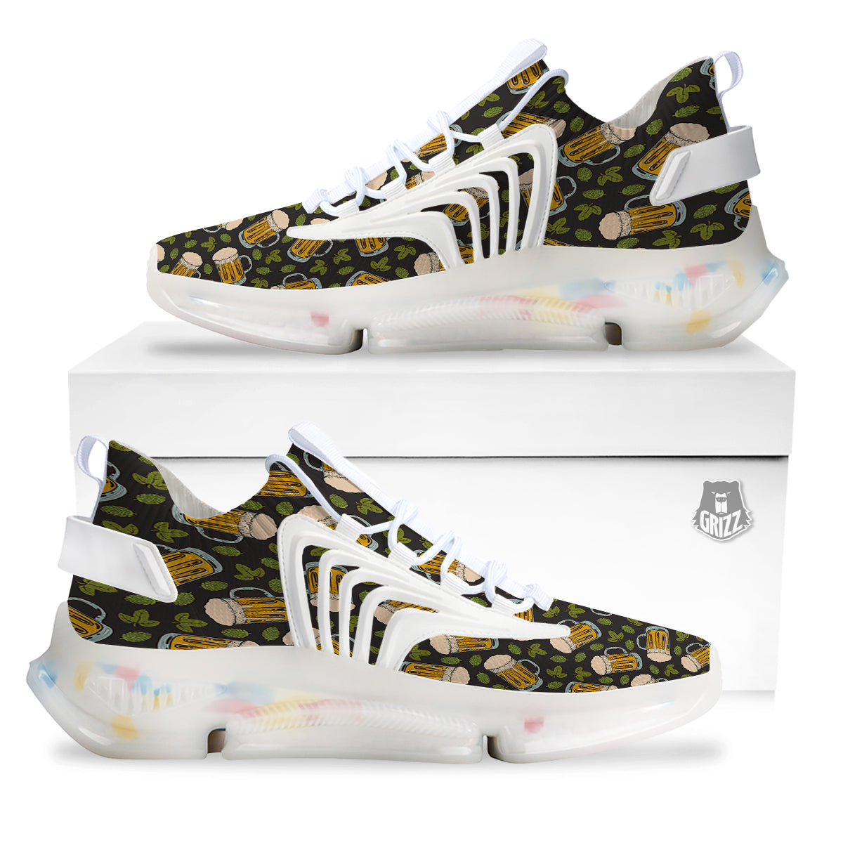 Beer And Hop Cone Leaf Print Pattern White Gym Shoes-grizzshop