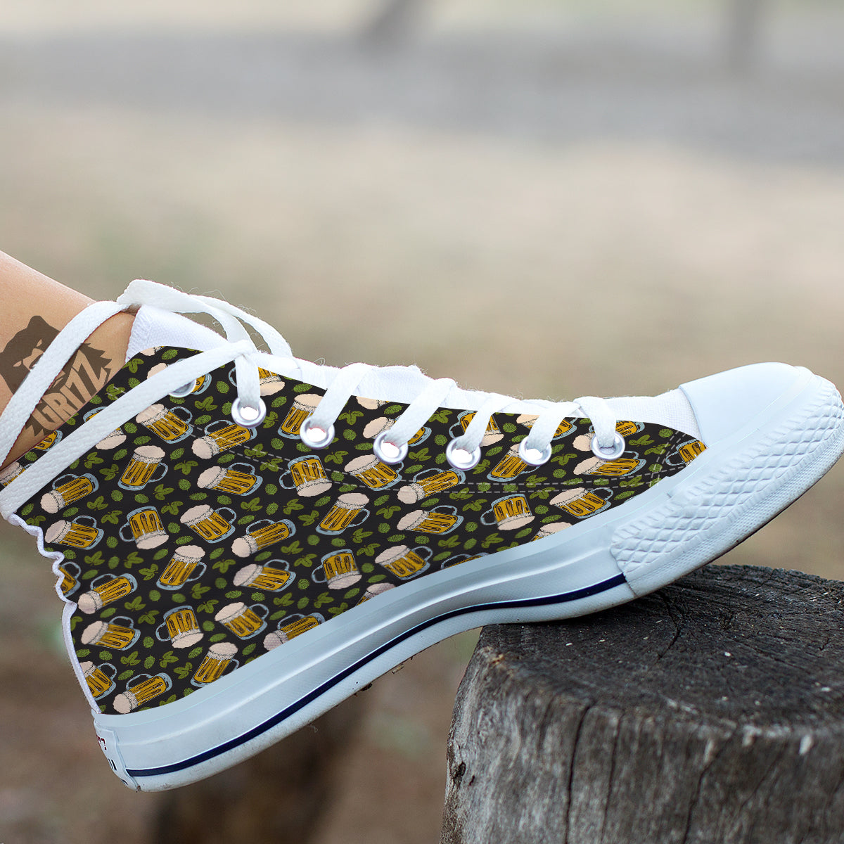Beer And Hop Cone Leaf Print Pattern White High Top Shoes-grizzshop