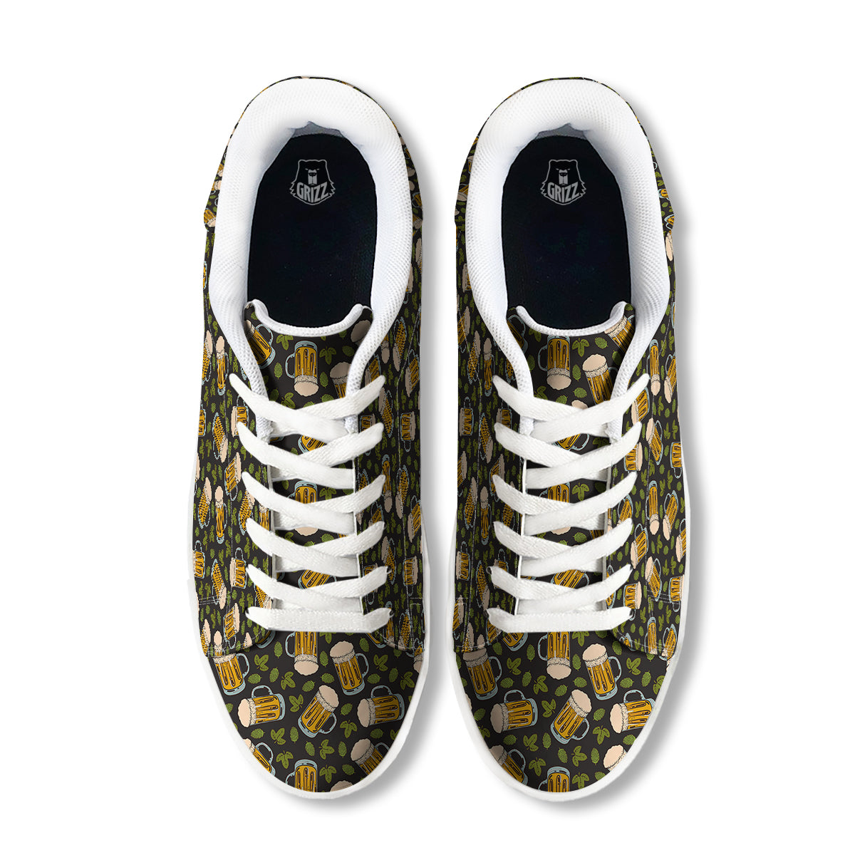Beer And Hop Cone Leaf Print Pattern White Low Top Sneakers-grizzshop