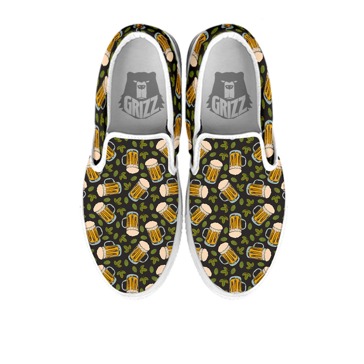 Beer And Hop Cone Leaf Print Pattern White Slip On Shoes-grizzshop