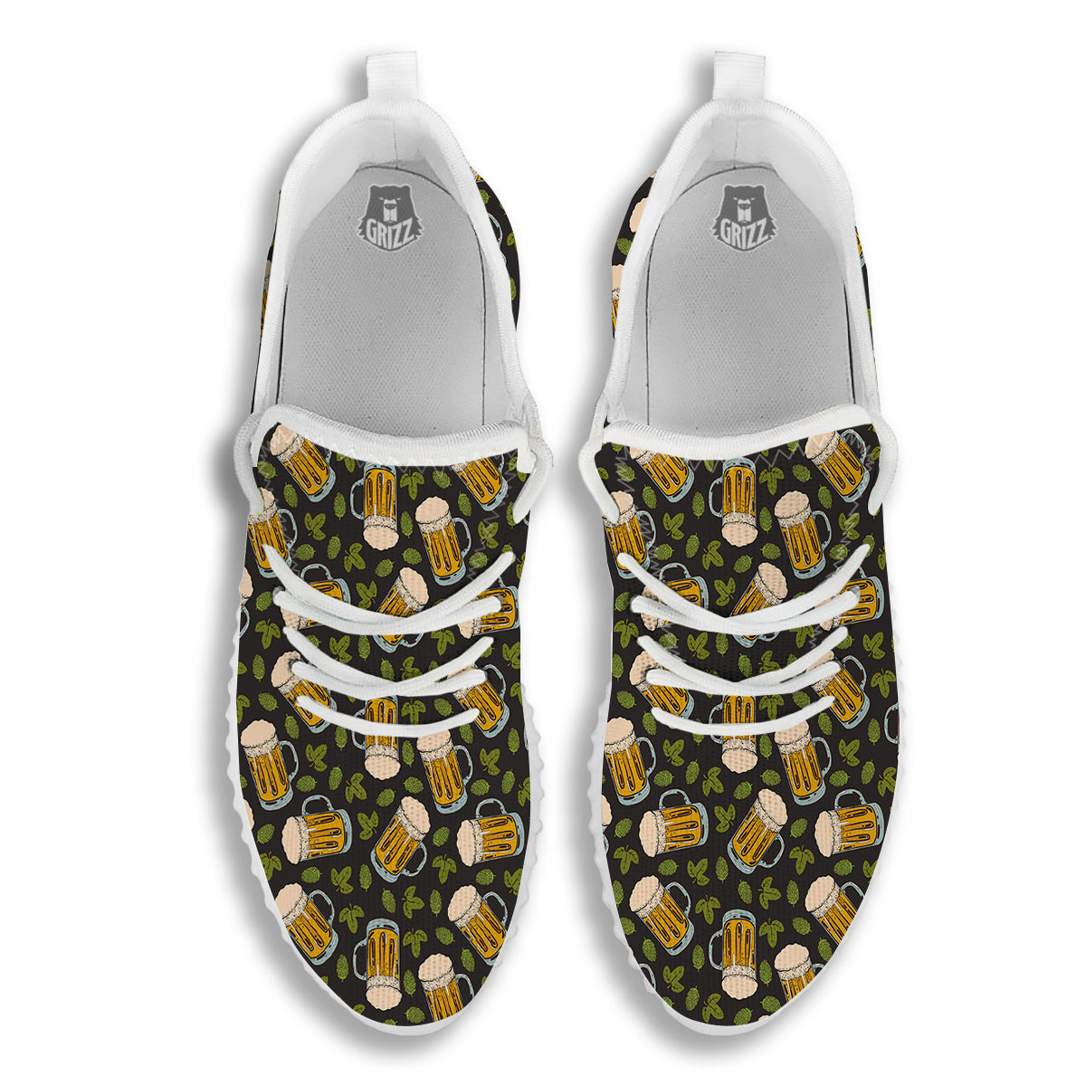 Beer And Hop Cone Leaf Print Pattern White Walking Shoes-grizzshop