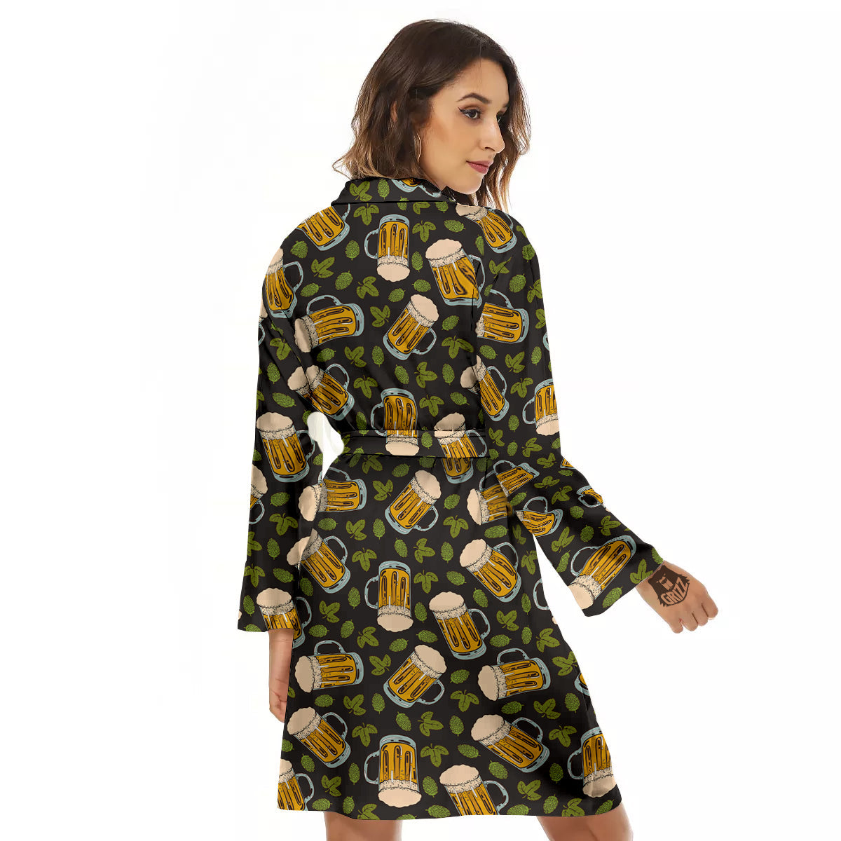 Beer And Hop Cone Leaf Print Pattern Women's Robe-grizzshop