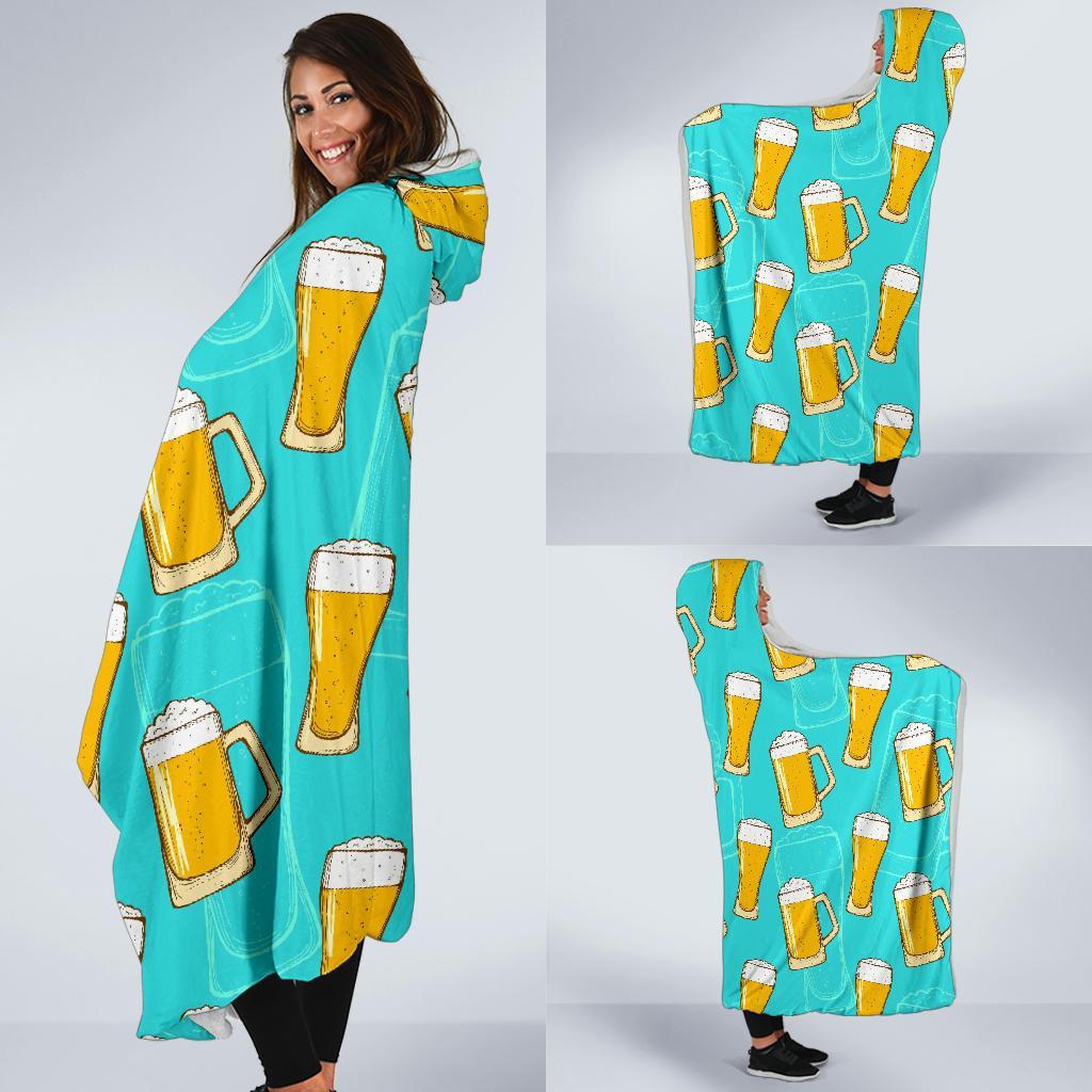 Beer Blue Pattern Print Hooded Blanket-grizzshop