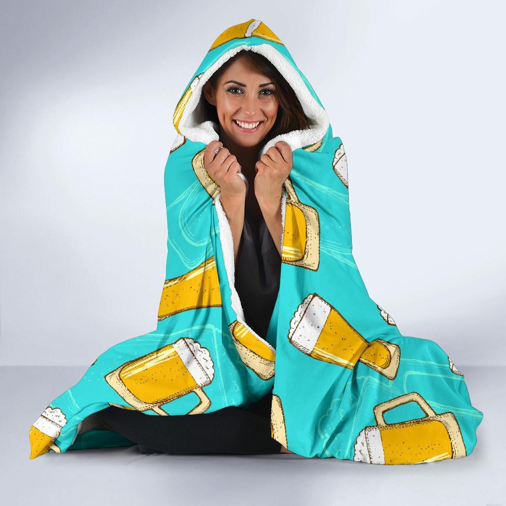 Beer Blue Pattern Print Hooded Blanket-grizzshop