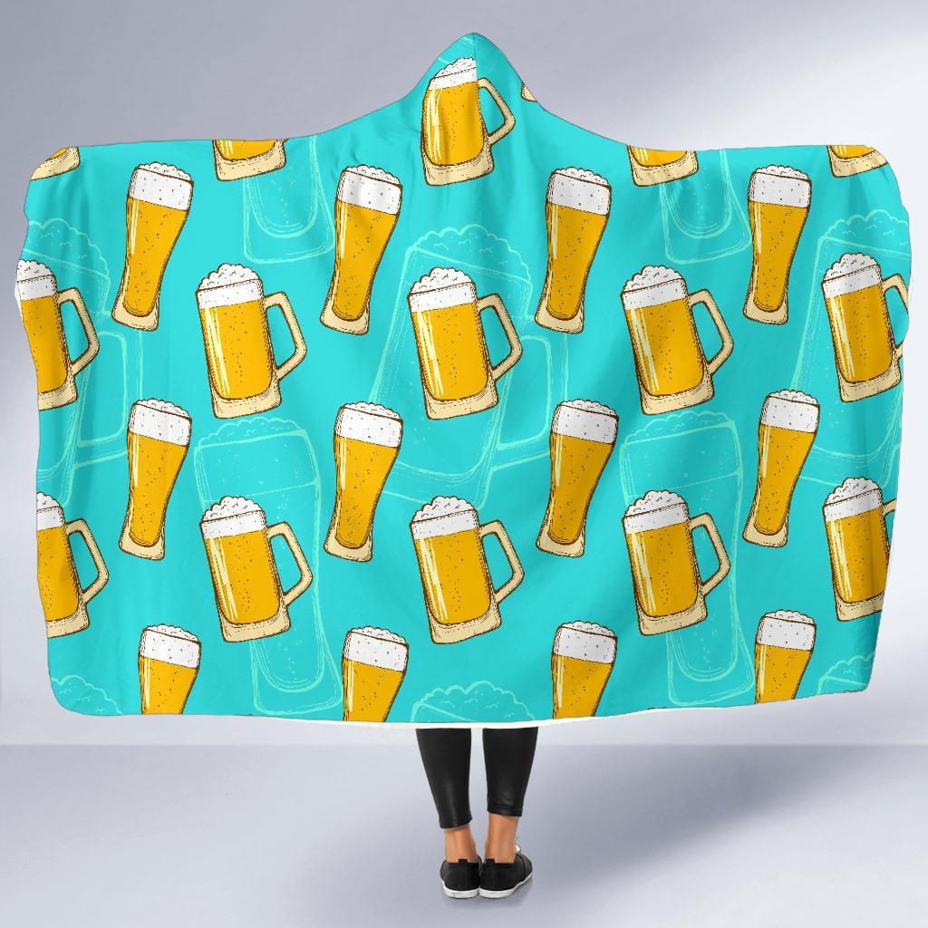 Beer Blue Pattern Print Hooded Blanket-grizzshop