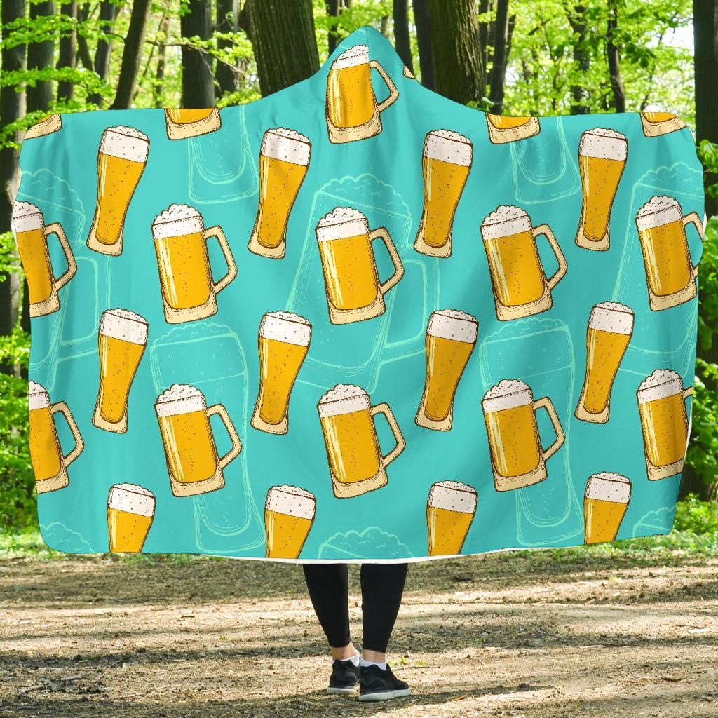 Beer Blue Pattern Print Hooded Blanket-grizzshop