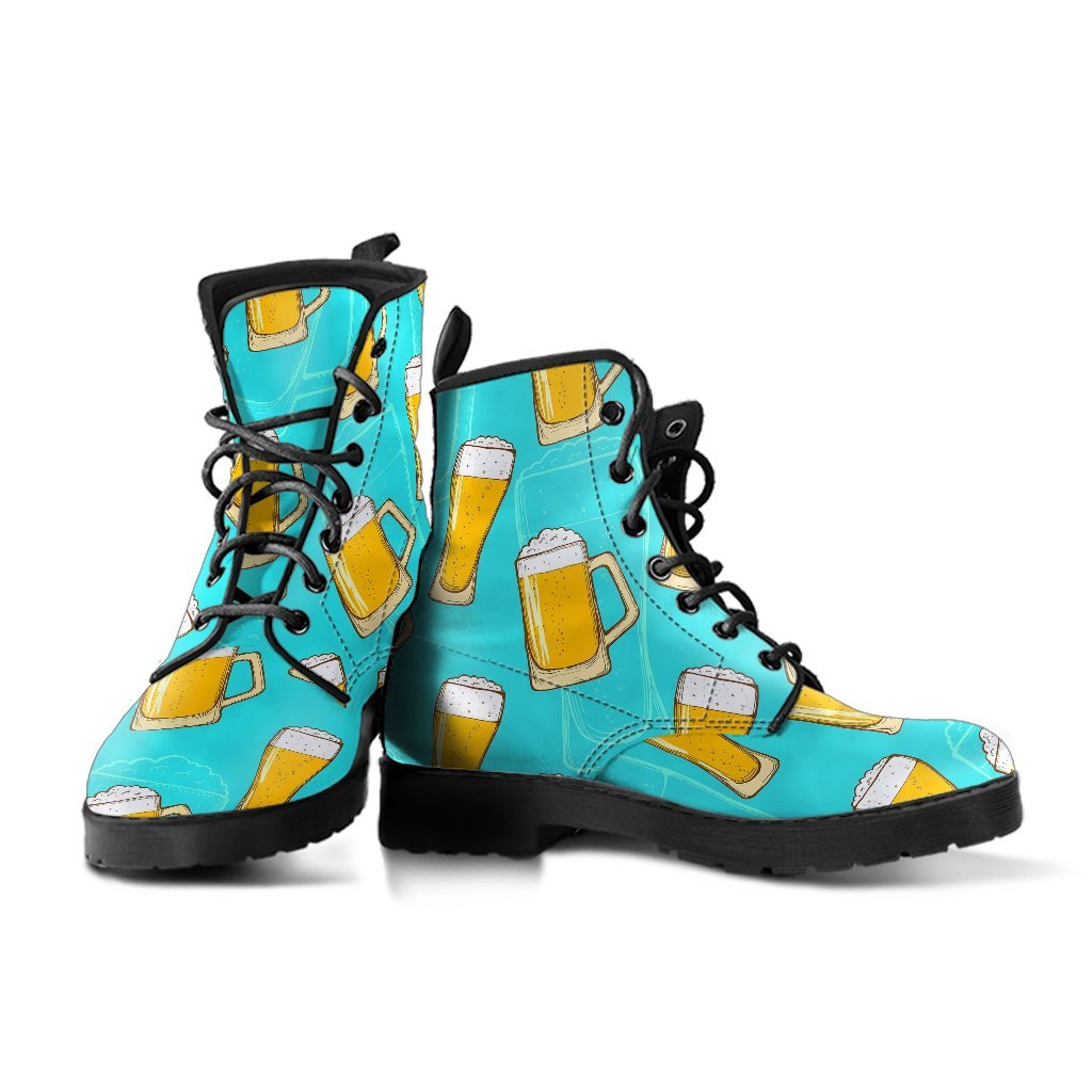 Beer Blue Pattern Print Men Women Leather Boots-grizzshop