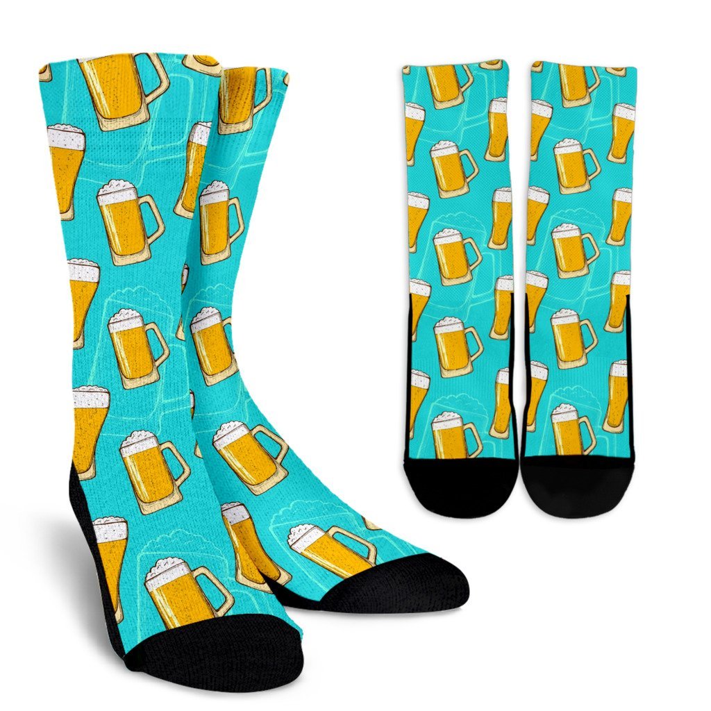 Beer Blue Pattern Print Unisex Crew Socks-grizzshop