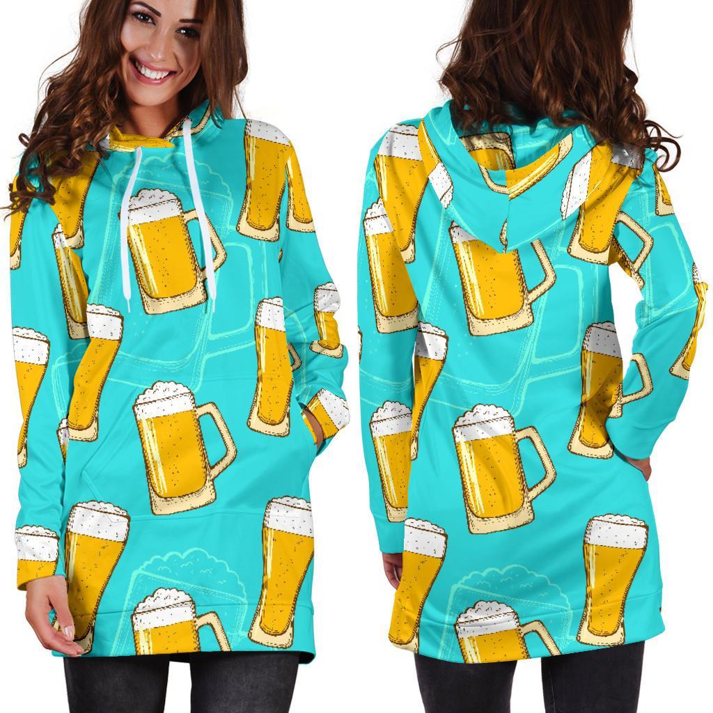 Beer Blue Pattern Print Women Hoodie Dress-grizzshop