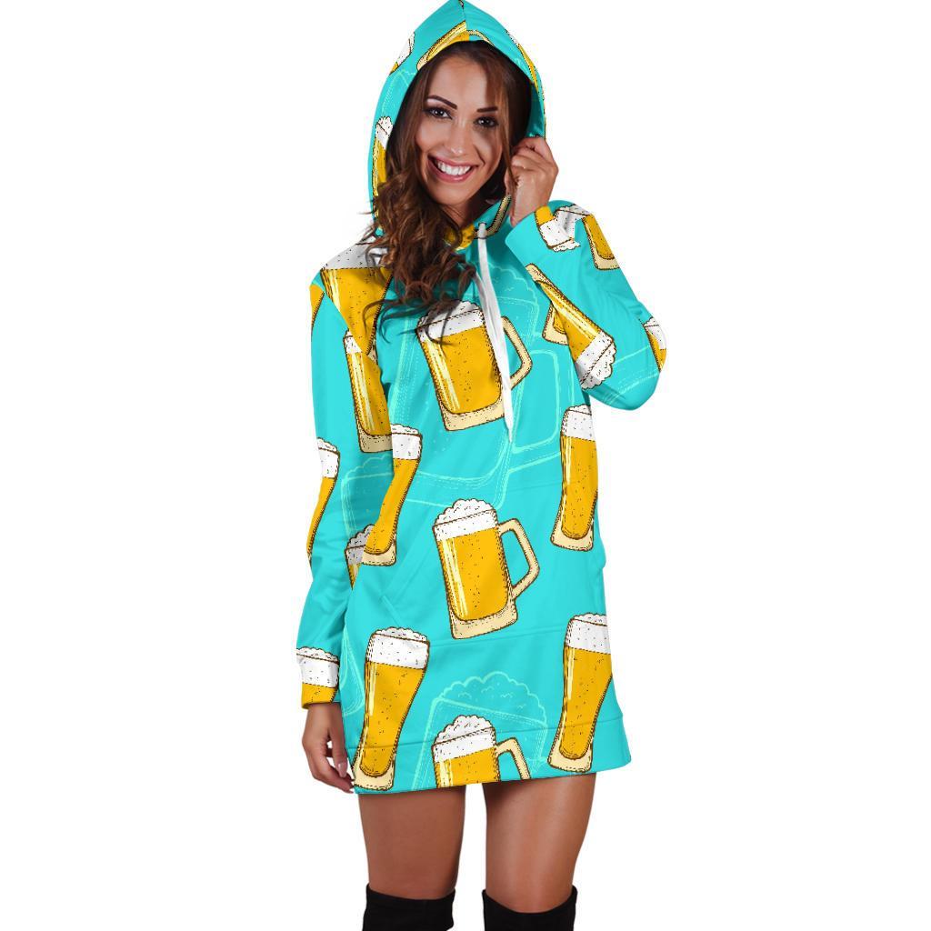 Beer Blue Pattern Print Women Hoodie Dress-grizzshop