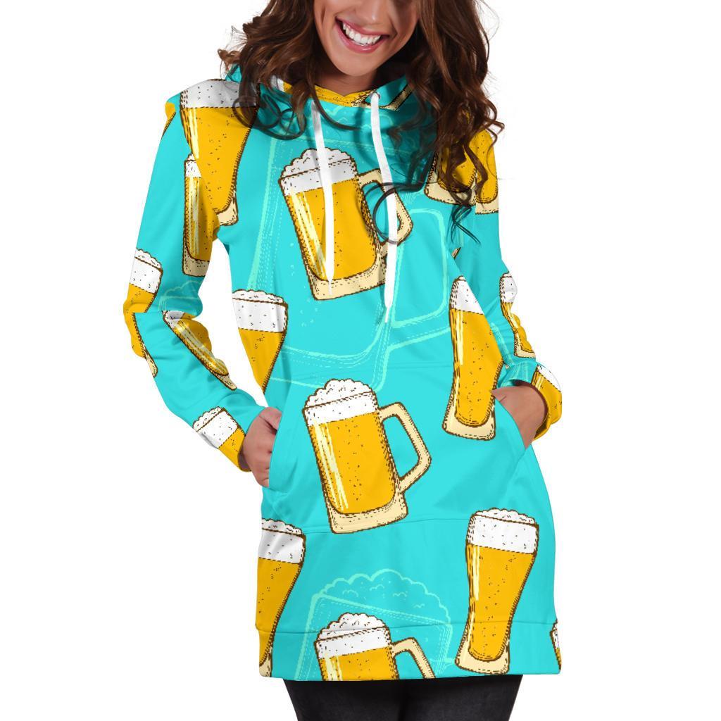 Beer Blue Pattern Print Women Hoodie Dress-grizzshop