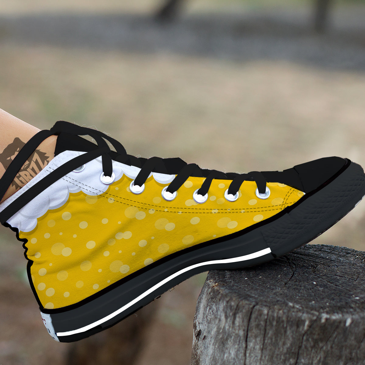 Beer Foam And Bubbles Cartoon Print Black High Top Shoes-grizzshop