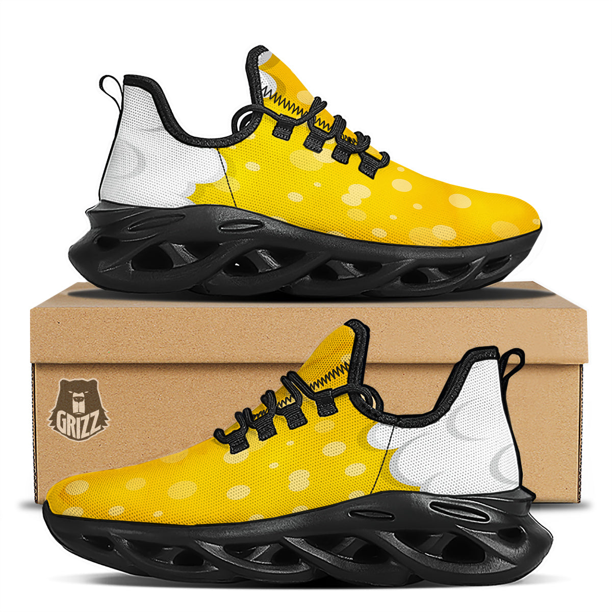 Beer Foam And Bubbles Cartoon Print Black Running Shoes-grizzshop